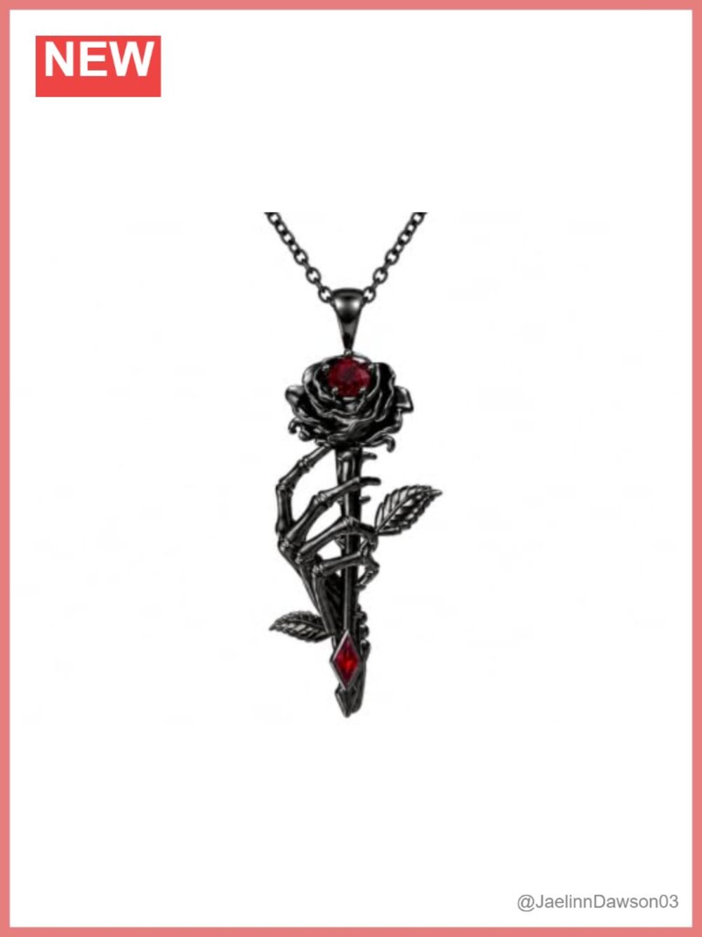 Skeleton Hand Rose Pendant Necklace Sterling Silver Dark Gothic Jewelry